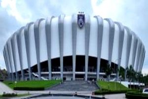 Sultan Ibrahim Stadium in Johor with modern architectural facade and steel frame